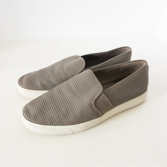 Vince Blair Grey Perforated Low Top Slip On Sneakers - Picture 2 of 14
